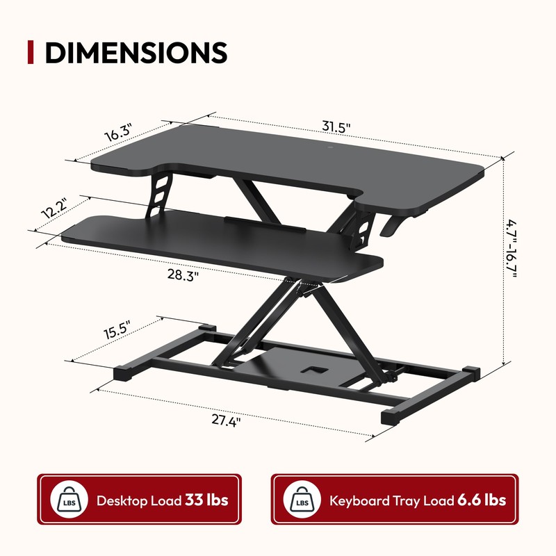 SANODESK 32'' Height Adjustable Standing Desk Converter, Switch Sit to