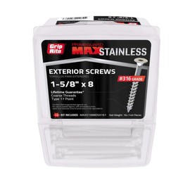 Grip-Rite PrimeGuard Max MAXS1588DS3161, Deck Screw 1-5/8" x #8, T20 Star Drive, 316 Stainless Steel, 1LB Box