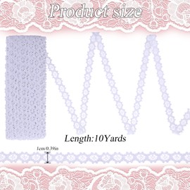 Vintage Lace Ribbon Border, White Lace Fabric Lace Trim Made of Cotton, Decorative Ribbon, Lace Ribbon for Crafts, Scrapbooking, Wedding, Gift Box, Decoration (Width 1 cm, Length 9.5 m)