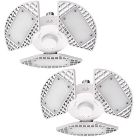 LUXRITE 2-Pack LED Garage Light 80W, 8000 Lumens, Deformable 3 Panel, 5000K Bright White, E26 Screw-in Shop Light, Adjustable, Damp Rated, ETL Listed