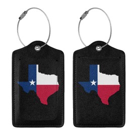 Teery-YY Texas Lone Star State Map Flag Pattern 2 PCS Luggage Tags Privacy Name ID Card Baggage Labels with Stainless Steel Loop PU Leather for Travel Suitcase Bag, Black