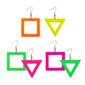 3 Pairs Neon Earrings, Fluorescent Triangle Earrings, Retro Party Earrings, Acrylic Earrings, Square Earrings, Suitable for Daily Use, Prom and Birthday, Not applicable