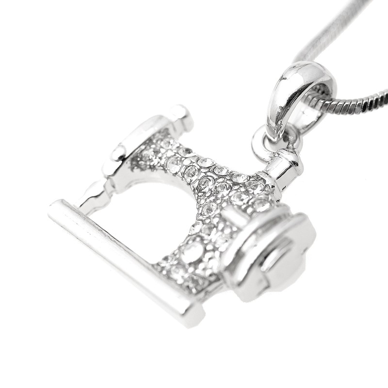 Spinningdaisy Silver Plated Crystal Sewing Machine Necklace