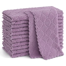 smiry Mricrofiber Cleaning Cloths, 12 Pack Extra Soft and Absorbent Kitchen Towels, 10" x 10" Multiple-use Non-Linting Reusable Cloths for Kitchen, Dish, Household Cleaning, Purple