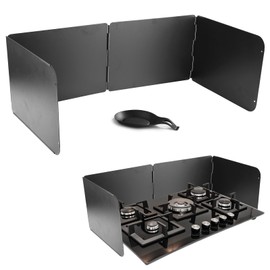 4 Sided Grease Splatter Guard, Stainless Steel Oil Splatter Screens Shield Guard Grease Splatter Guard Folding Splash Guard with Silicone Spoon Rest Splash Proof for Cooking & Stove (Black)