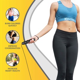 3DActive Jump Rope, Tangle-Free Adjustable Skipping Rope with Ball Bearings. Perfect for Home Workouts, Cardio Exercise and Burning Calories. Cordless Jump Rope, Handle Weights and Carry Bag Included