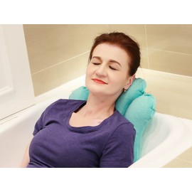 ObboMed® HB-1200N Luxury Inflatable Terry Cloth Shell Spa Neck Support Bath Pillow with 4 Suction Cups for Bathtub, Hot tub, Jacuzzi, Whirlpool, Home Spa tub – Color : Tiffany Blue