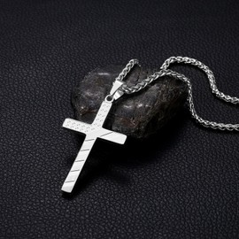 OIDEA Men's Necklace with Cross Pendant Stainless Steel Silver, Stainless Steel