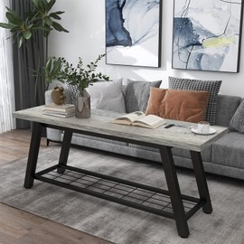 Oastreeful Grey Storage Bench Industrial Rustic Wooden and Metal Entryway Shoe Boots Storage Rack Long Bench Seat for Hallway Bedroom Rustic Farmhouse Style