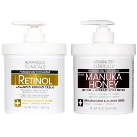 ADVANCED CLINICALS 2 PACK SET - CREMA CORPORAL MIEL DE MANUKA RESTAURADORA CON CERA DE ABEJA, COLAGENO Y VITAMINA E + CREMA CORPORAL RETINOL REAFIRMAN