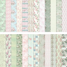 12x12 Inch Scrapbook Paper Pink and Green Floral Pattern, 24 Sheets/24 Designs Double-Sided Print Craft Papers, Scrapbook Specialty Decorative Paper for DIY Album Decoupage Card Making Scrapbooking