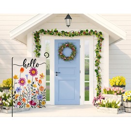 Hello Spring Floral Garden Flag 12x18 Vertical Double Sided Colorful Flowers Summer Farmhouse Holiday Outside Decorations Burlap Yard Flag BW257