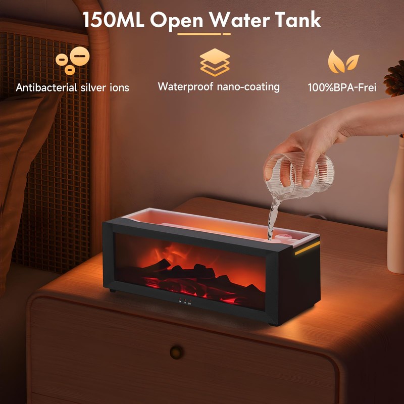3D Flame Diffusor für ätherische Öle, Flammenbefeuchter Kamin, 150 ml