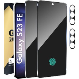 CWQZGUF 2+2 Pack Privacy Screen Protector Compatible with Galaxy S23 FE 5G - 2 Tempered Glass Film + 2 Camera Lens Protectors, High Clarity Bubble Free, Anti-Spy Protection