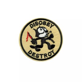 Patchwork Paradise Disobey Destroy Felix the Cat Embroidered Iron-On Patch - Retro Cartoon Badge