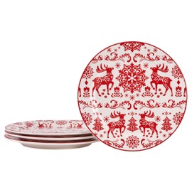 Bico Christmas Gnomes Dinner Plates Set of 4, 11 Inch Large Ceramic Plates for Pasta, Steak, Stylish Serving Dishes, Microwave and Dishwasher Safe, Gift for Housewarming and Christmas