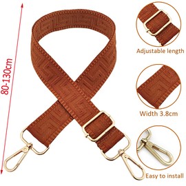 Adjustable Shoulder Strap for Bags, Brown, Bag Straps for Changing, Bag Strap Wide with Carabiner Gold, 80-130 cm Carry Strap, Bag for Women, Shoulder Strap, Handbag, 3.8 cm, 1302