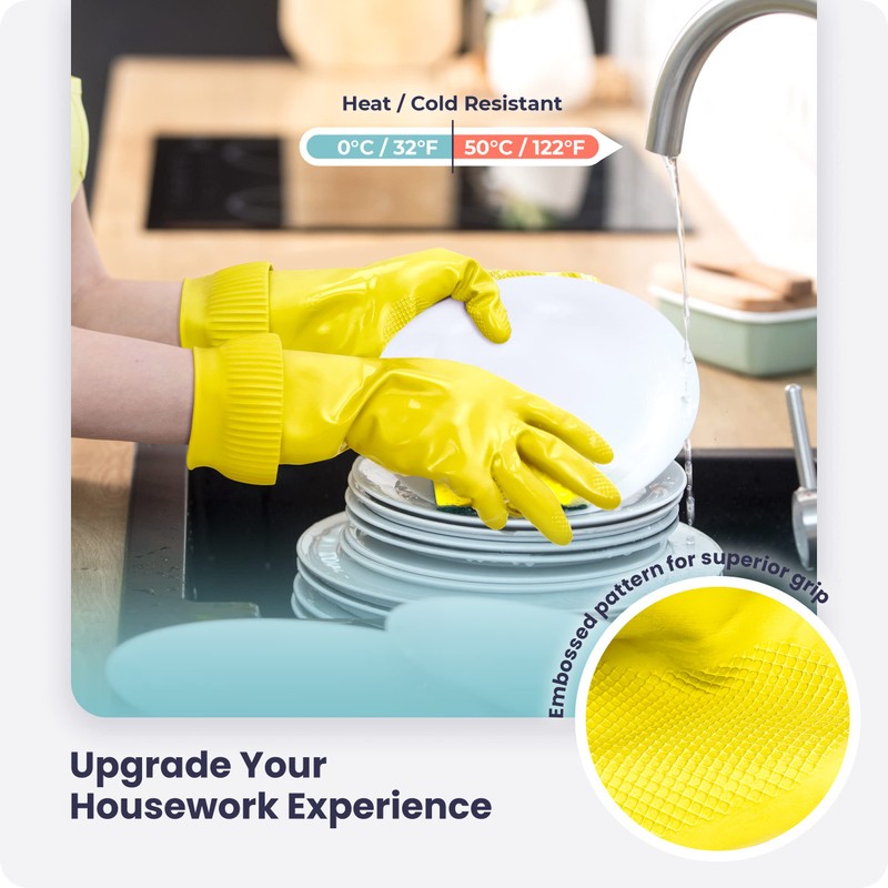 FMP Brands Yellow Medium Rubber Dish Gloves, 3 Pairs, 15