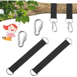2 Pcs Adjustable Tree Swing Straps, Hanging Kit Straps with 2 Stainless Steel Carabiner and 4 D-rings, Swing Straps Hanging Kit, Heavy Duty Straps for Tree Swing, Hammock, Sandbag, Hanging Chair