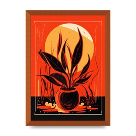 Lithobee - Snake Plant on Vibrant Orange Home Wall Art Prints - A3 Bronze Abraded Frame