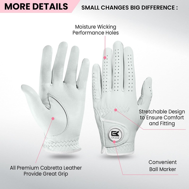 GKandi Womens Golf Gloves with Ball Marker Left Right Hand