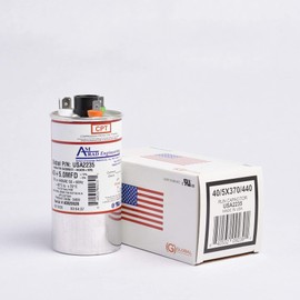 40 + 5 uf/Mfd Round Dual Universal Capacitor Amrad USA2235 w/CPT Terminal - Used for 370 or 440 VAC, Made in The U.S.A.