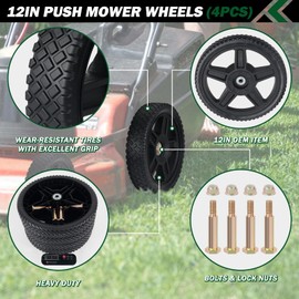 CheeMuii 4 Pack 12 Inch Lawn Mower Wheels Kit 12" Push Lawn Mower Wheels with Bolts and Lock Nuts Kit Fit for Most Standard push Lawn Mowers/Generator/Garden Tiller/Handtruck