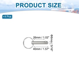 sourcing map Quick Release Pins, Dia 5/16"(8mm) Usable Length 1.02"(26mm) Total Length 2.48"(63mm) Bimini Top Pins Marine Hardware Carbon Steel for Boat Accessories, Pack of 4