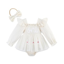 CIZENOFURS Baby One Yeard Old Birthday Outfits Girls First Tulle Dress with Long Sleeve Infant 1st Birthday Party Clothes