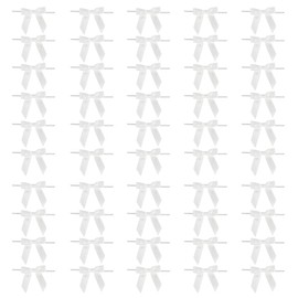 HSUYUN White Bows Decoration, Pack of 50 Gift Bows, Wire Mini Bows, Delicate Small White Bow, for Decoration of Champagne, Gifts and Candy Boxes