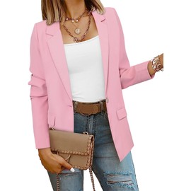 CRAZY GRID Women Work Casual Blazer Jacket Professional Business Blazer with Lined Ladies Buttons Long Sleeve Trendy Suit Jacket S Haze Pink