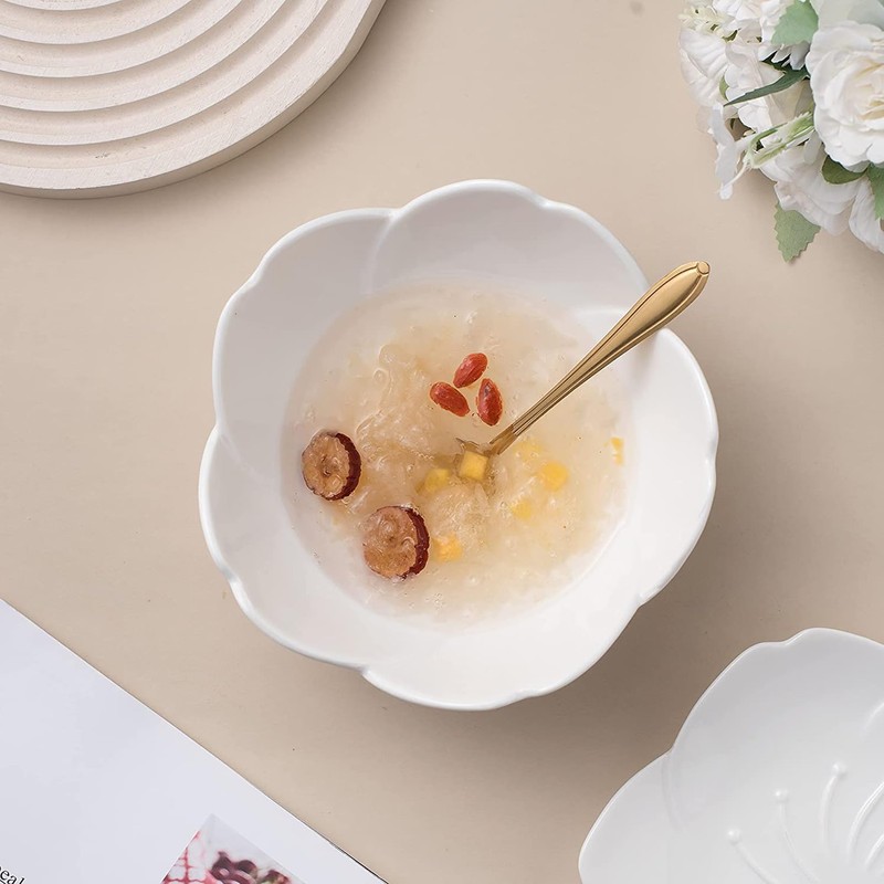 KKGUD Cute Ceramic 6-Inch Serving Bowl with Saucer and Spoon,
