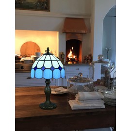 8" Tiffany Style Table Lamp, Vintage Table Lamp, Handmade Stained Glass Shade Table Lamp, Bedroom Bedside Lamp, Study Table Lamp, Office Table Lamp(Color:Blue-A)