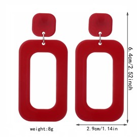 DIYANMMY Retro Simple Acrylic Geometric Square Hollow Earrings for Women White Statement Drop Earring (red Square Hollow Earrings)