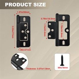 SDTC Tech 3 Inch Non-Mortise Door Hinges with Screws, Bifold Butt Cabinet Hinges, Smooth Sliding Bearing Hinge for Windows, Cabinet, Cupboard, Furniture, Door, 4 Pcs, Black