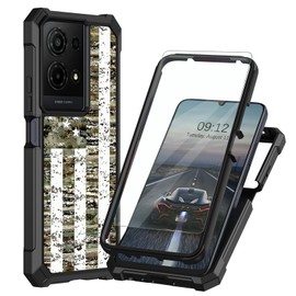 BEOTIWAD Case for TCL K32 5G T513W/for TCL K33 T513V 6.53" with Screen Protector,Dual Layer Heavy Duty Hard PC+Soft TPU Shockproof Protection Cover for TCL K32/ K33,Camouflage Flag