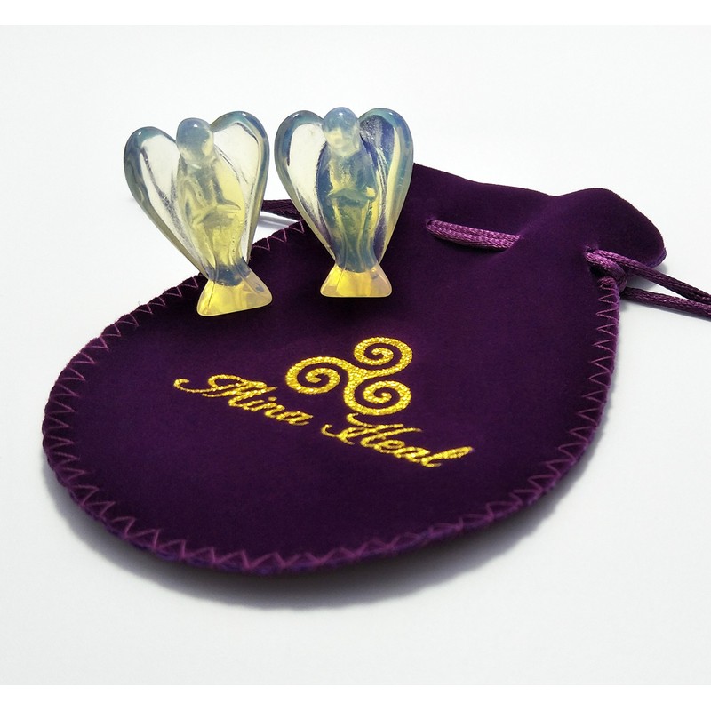 Mina Heal Set mit 2 Schutzengeln aus Opalit-Kristall, Taschenformat, freistehend