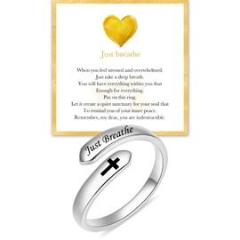 ACJNA Adjustable Just Breathe Rings for Women 925 sterling sliver Inspirational Jewelry Gifts for Teens, Sterling Silver, No Gemstone