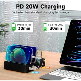USB Charging Station - Charging Dock - 4-Port - Fast Charging Station for Multiple Devices - Docking Station - Smart Charging Station Dock - Multi Charging Station for Cell Phones Tablets