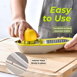 CLOVE Lemon Squeezer Juicer Zester Grater Tool Manual Lemon Squeezers Plastic BPA-Free Dishwasher Safe Small Mini Lemon Lime Citrus Reamer with Container and Metal Stainless Steel Grater