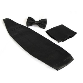 Miaomiao Cummerbund Bow Tie, Square, Set of 3, Black, Gentleman, Men's, Tuxedo, Wedding, Waiter, Bartender, Black
