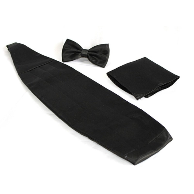 Miaomiao Cummerbund Bow Tie, Square, Set of 3, Black, Gentleman,