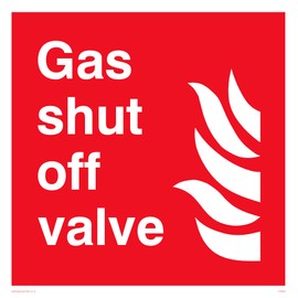 Gas shut off valve with flames Sign - 200x200mm - S20