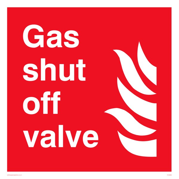 Gas shut off valve with flames Sign - 200x200mm -