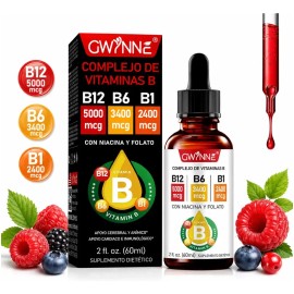 Gwynne Vitamina B12,b6 Y B1 Gotas Lquidas, Complejo B Sublingual,contiene Nicotinamida Y cido Flico,apoya La Salud Del Cerebro, El Corazn Y La Piel...