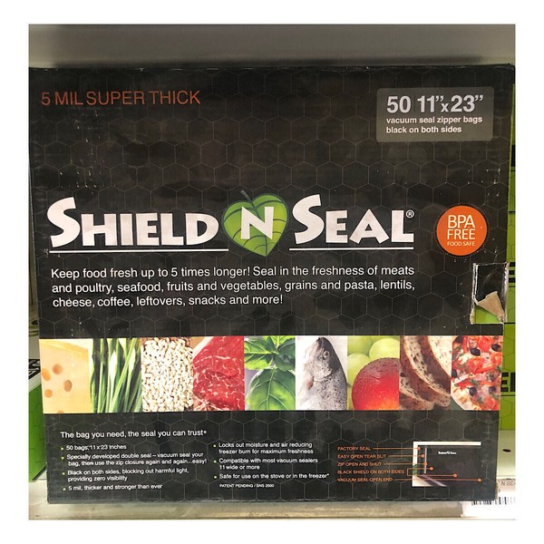 Shield N Seal 11"x23" Vacuum Seal ZIPPER Bags 50pc (BLACK/BLACK,