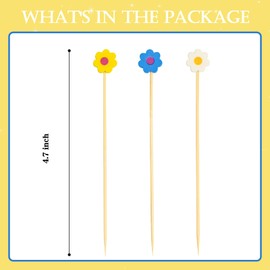 100PCS Colorful Flower Cocktail Picks 4.7 Inch, Fancy Toothpicks for Appetizers Bamboo Floral Picks Fruit Skewers for Appetizers Food Sandwiches Drinks Party Decoration (Colorful Flower)