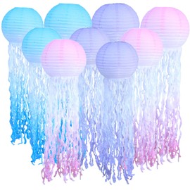 Paper Lantern Decoration, Pack of 9 Jellyfish Paper Lanterns, Ocean Lanterns, Lampshade, Mermaid Birthday Decoration, Ocean Theme Party Supplies for Children Theme Party