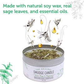 SOUL STICKS Smudge Candle for Cleansing House, Meditation, Chakra Healing, Aromatherapy | 3.5 Ounce Smudge Candle for Spiritual Cleansing (White Sage & Peppermint)