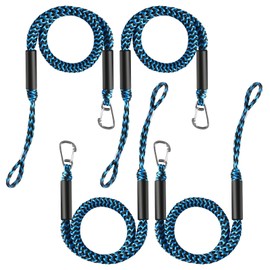 4 Pcs Boat Bungee Dock Lines, 4 Feet Mooring Rope for Docking Stretches to 6 Feet, Mooring Line Boat Accessories Docking Ropes PWC Dock Ties for Boats with a Hook (Blue and Black)